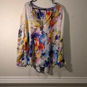 a beautiful Philosophy blouse size 2X abstract flowers in a array of colors